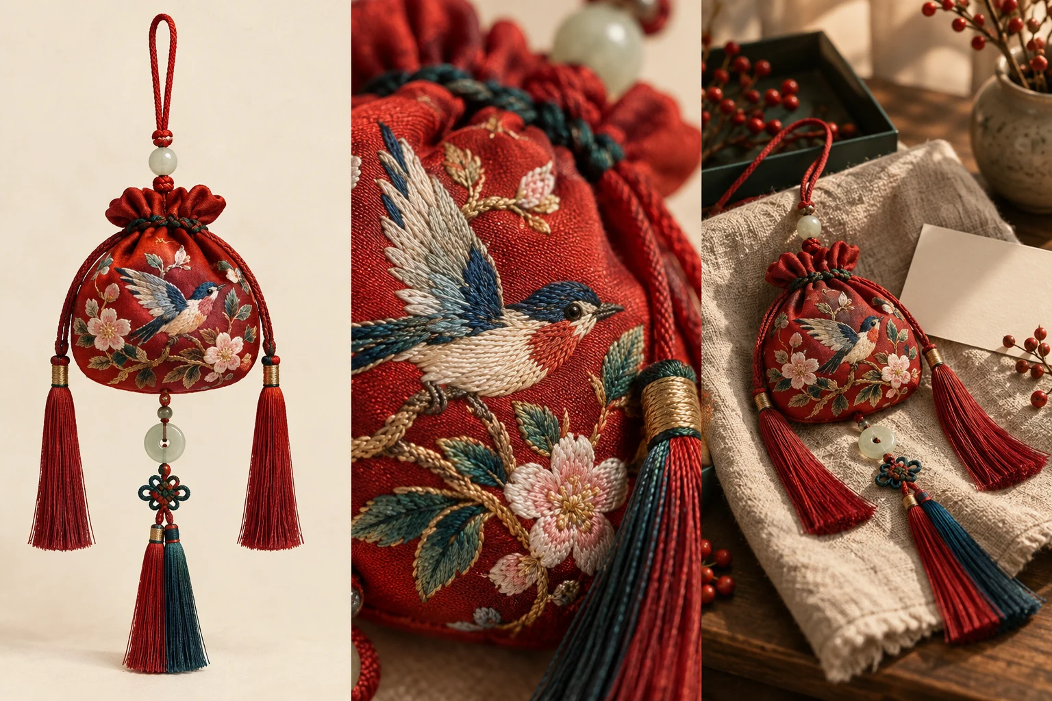 Qingyang embroidered sachets — AI concept illustration